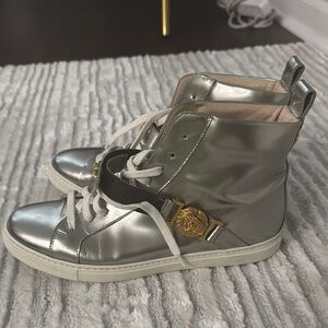 Versace Silver Sneakers with Metallic Finish and Modern Design